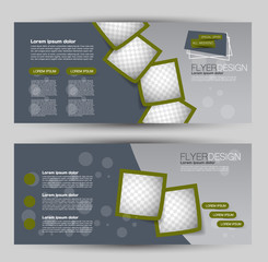 Flyer banner or web header template set. Vector illustration promotion design background. Green and grey color.