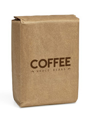 Brown kraft paper bag with text on white background