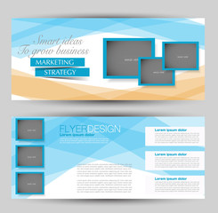 Flyer banner or web header template set. Vector illustration promotion design background. Blue and orange color.