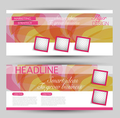 Flyer banner or web header template set. Vector illustration promotion design background. Pink and orange color.