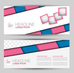 Banner for advertisement. Flyer design or web template set. Vector illustration commercial promotion background. Pink and blue color.