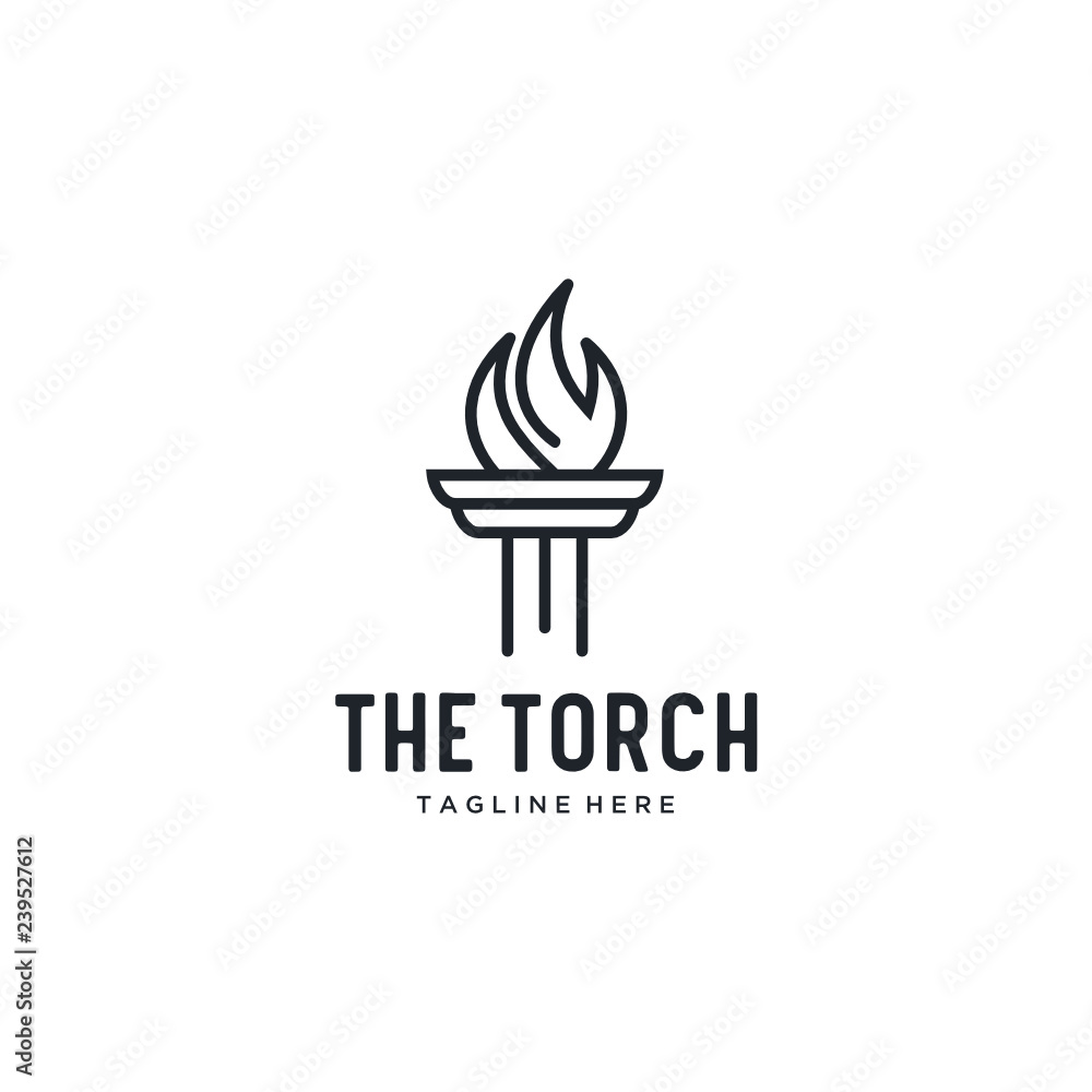 Poster Initial T for Torch logo design with line art style - Vector