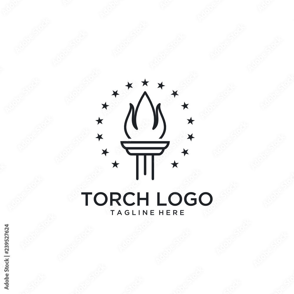 Poster initial t for torch logo design with line art style - vector