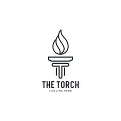 Initial T for Torch logo design with line art style - Vector