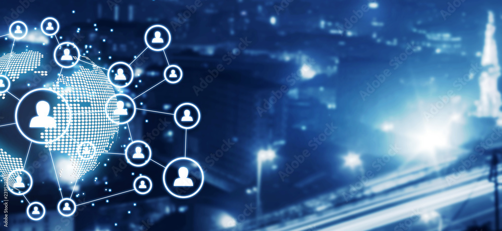 Wall mural global network connection and social network.