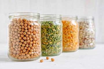 Glass jar of healthy dried chickpeas