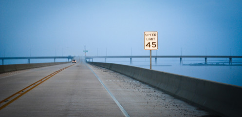 45 MPH sign on a bridge outside New Orleans
