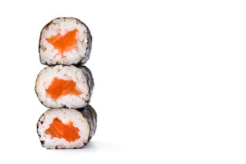 sushi rolls on white background. Copyspace