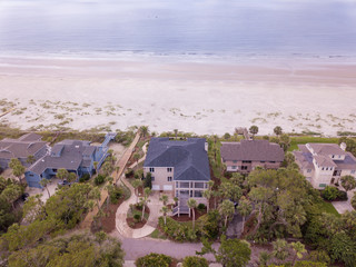 Aerial view of beach front properties in South Carolina, USA.