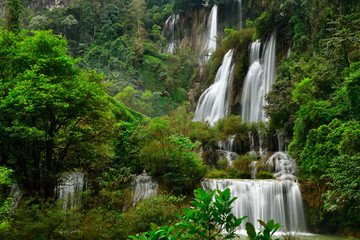 Great waterfall in Thailand. Beautiful waterfall in the green forest. Waterfall in tropical forest at Umpang National park, Tak, Thailand.