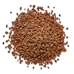 Instant granulated coffee pile or heap from top view isolated on white background