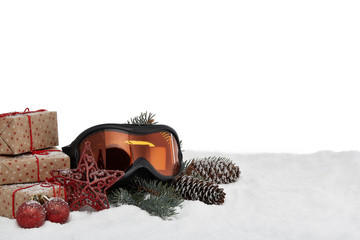 Ski glasses and Christmas ornaments