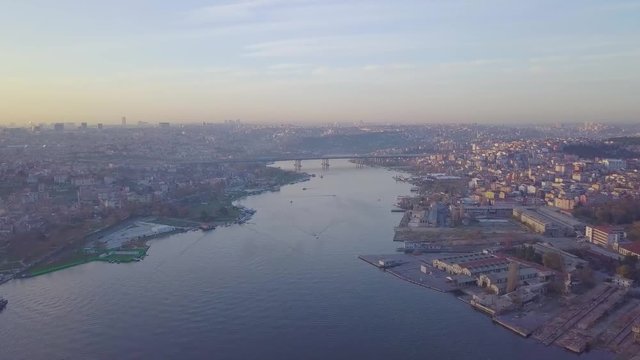 through goldenhorn bridge, halic drone shot timelapse