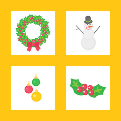Christmas Wreath and Snowman Character Icons Set