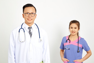 Fototapeta premium Doctor with nurse on white background