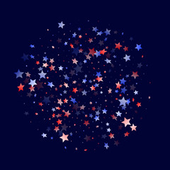 Flying red blue white star sparkles vector american patriotic background.