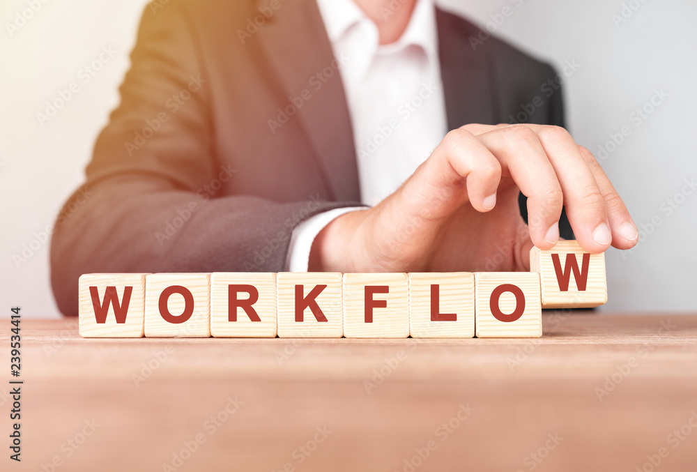 Poster man made word workflow with wood blocks