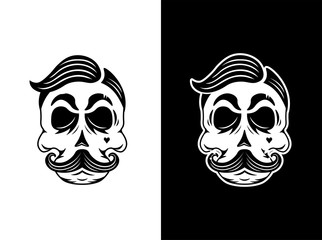 Skull hipster hair and mustache. Isolated on white background