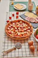 pizza with mozzarella on the Christmas table
