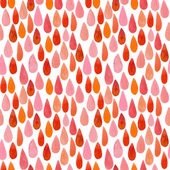 Water drop watercolor hand drawn background. Seamless rain patterns. Blue raindrops. Baby pattern. Watercolor texture of rain for design textile, decor, paper, wrapping, prints.Living coral color 2019