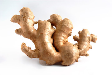 Close up of Fresh ginger isolated on white background