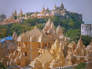 Some of the intricately carved marble shrines making up the temple complex at Palitana, India, a...