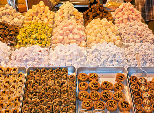 Turkish sweets Baklava on spice and grand bazaar istanbul
