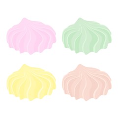 Set of different cartoon varicolored meringues. Zephyr. Dessert. Vector illustration.
