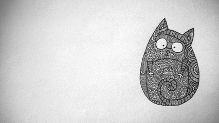line art hand drawn funny cat 