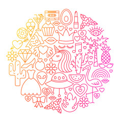 Girl Fashion Line Icon Circle Design