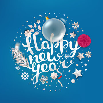 Happy New Year greeting card. Vector illustration © tovovan
