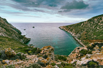 Fototapeta premium View of a turquoise bay in Corsica Corse France on a cloudy summer day