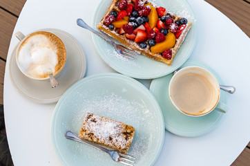 Breakfast with Apple Pie, Waffle and Coffee