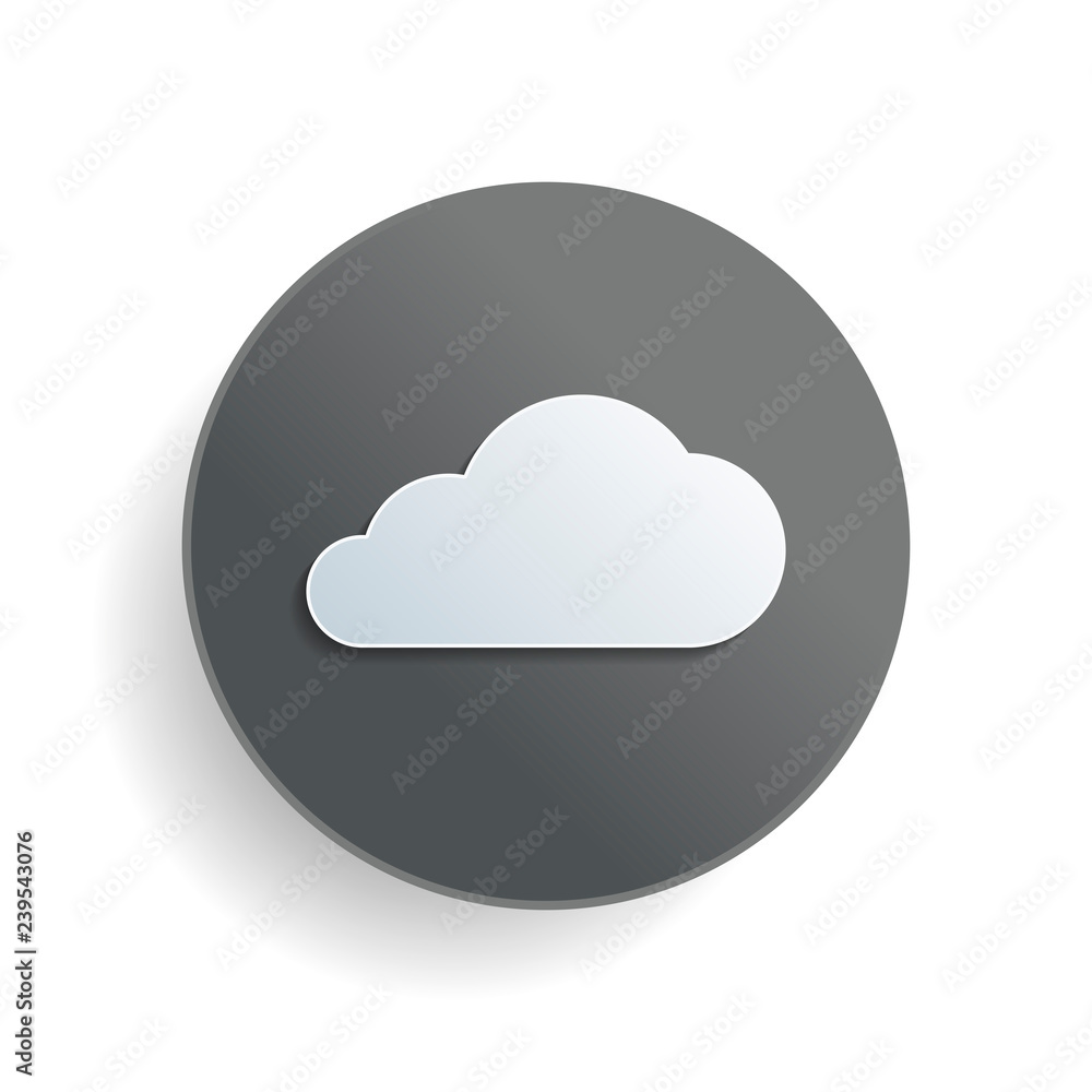 Poster cloud icon. white paper symbol on gray round button with shadow