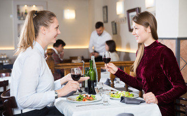 Two girls in restaurant