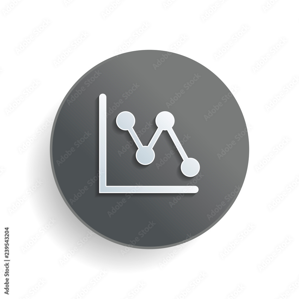 Poster declining graph line icon. white paper symbol on gray round button with shadow