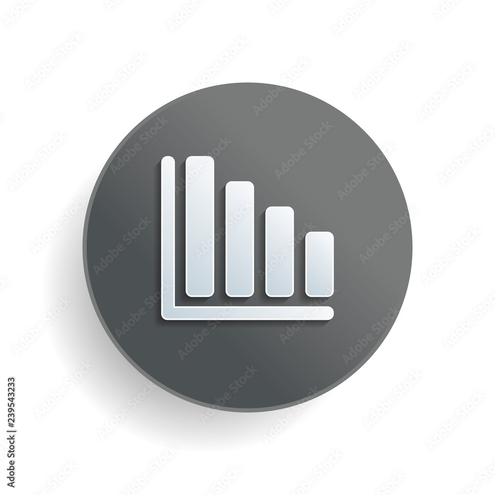 Poster declining graph line icon. white paper symbol on gray round button with shadow