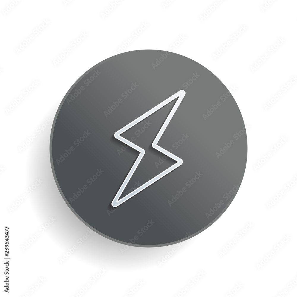 Aufkleber flash icon. white paper symbol on gray round button with shadow