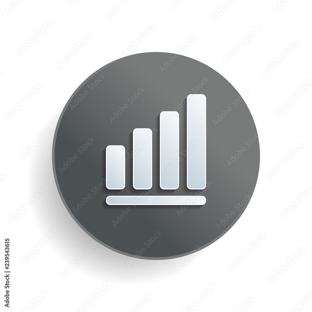 Poster growing graph line icon. white paper symbol on gray round button with shadow