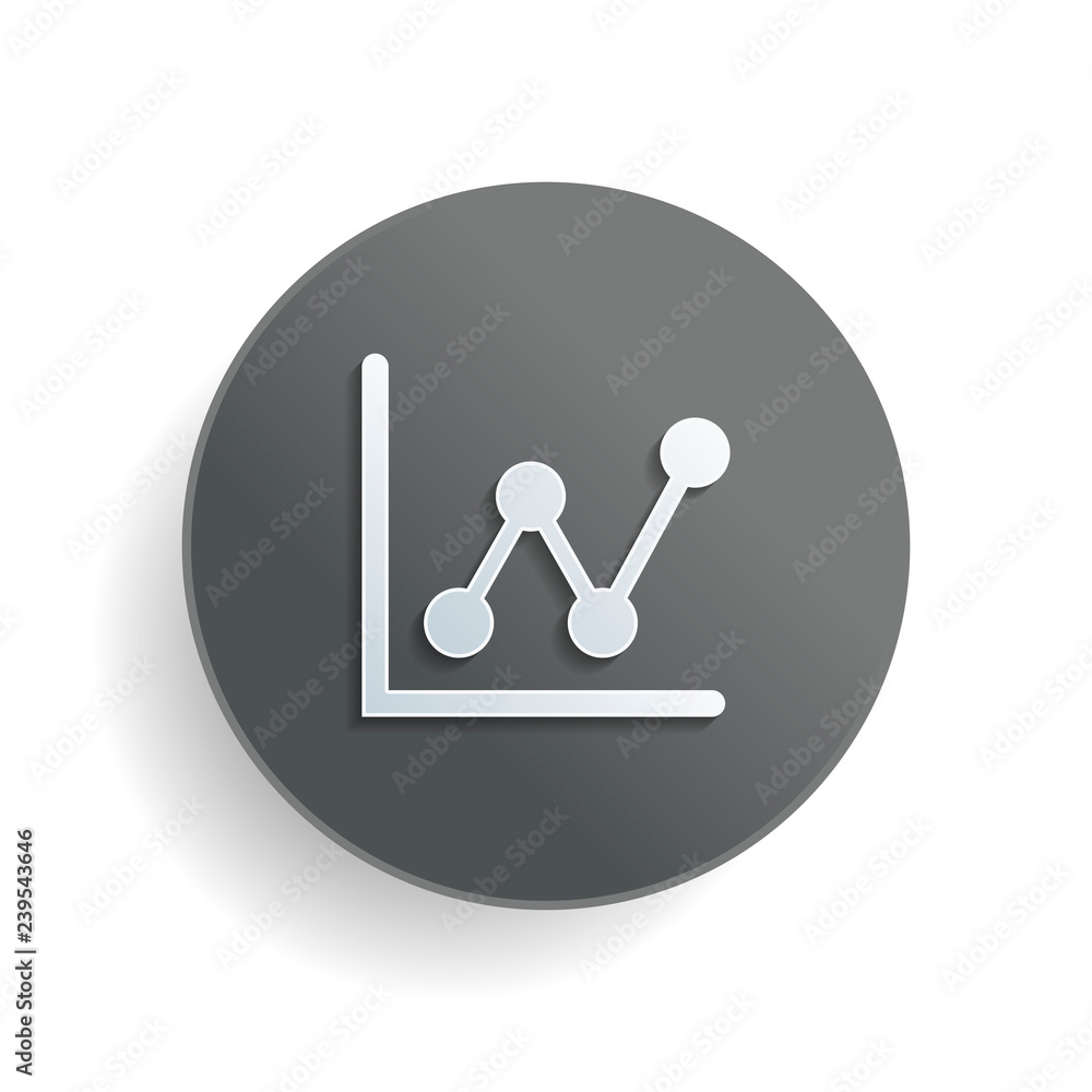 Poster growing graph line icon. white paper symbol on gray round button with shadow