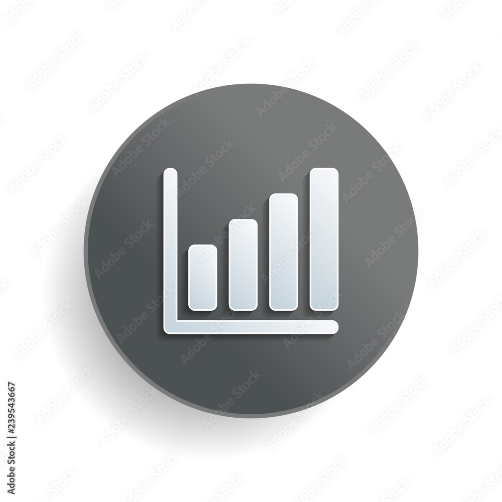 Poster growing graph line icon. white paper symbol on gray round button with shadow