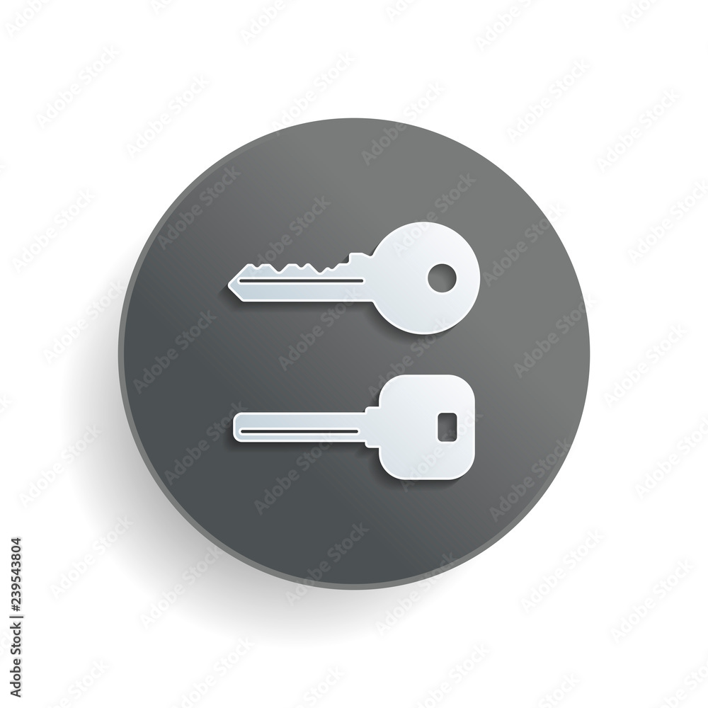 Aufkleber keys icons set. white paper symbol on gray round button with shadow