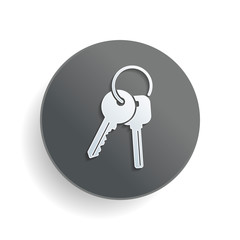 keys on the ring icon. White paper symbol on gray round button with shadow
