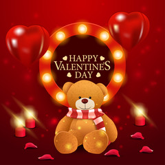 Red Valentine's Day greeting card with Teddy bear