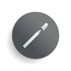 Pen or marker icon. White paper symbol on gray round button with shadow