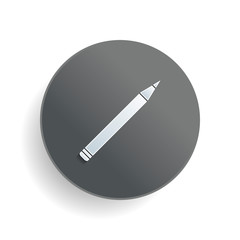 Pencil icon. White paper symbol on gray round button with shadow