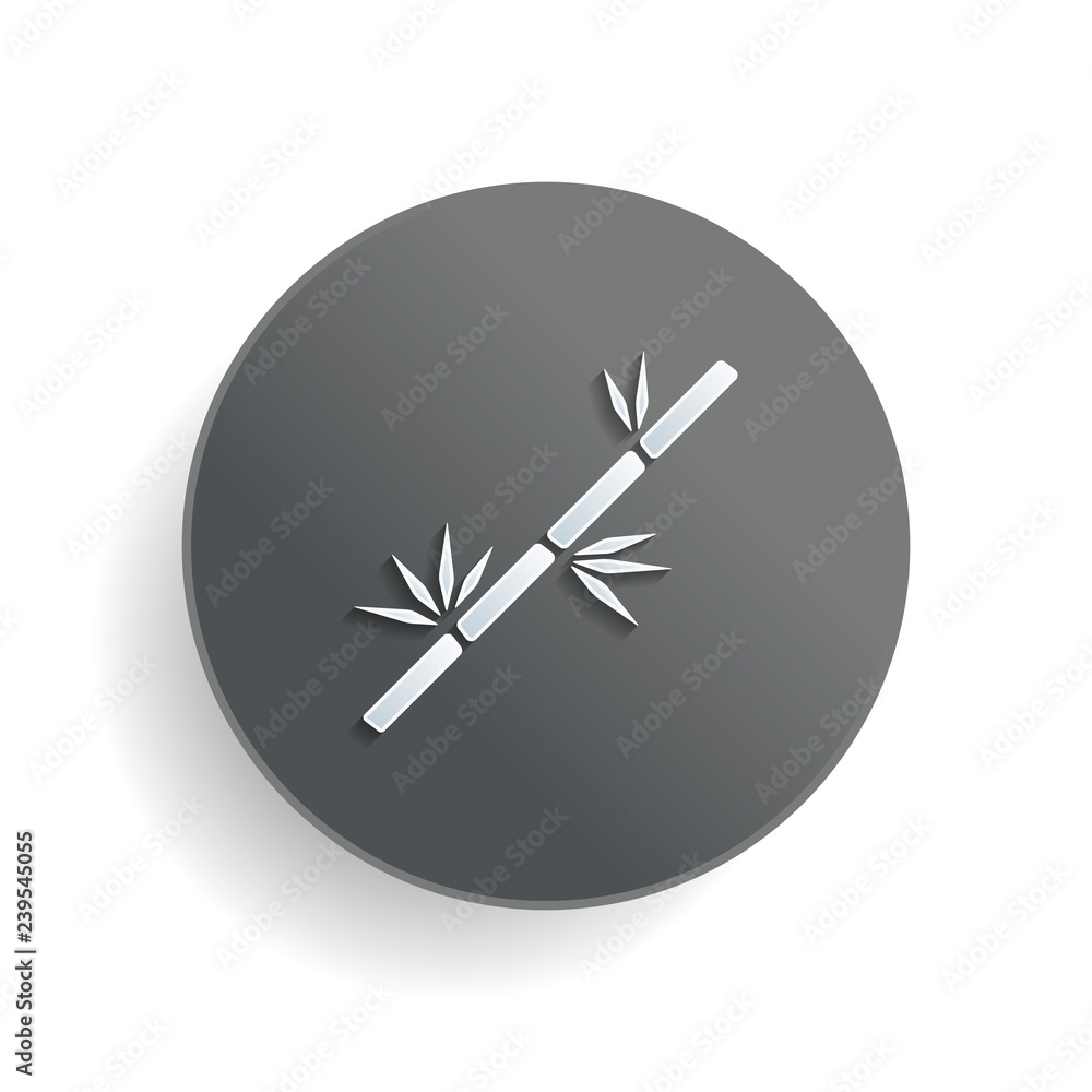 Poster bamboo branch icon. white paper symbol on gray round button with shadow