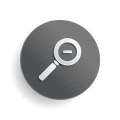 Zoom out icon. White paper symbol on gray round button with shadow
