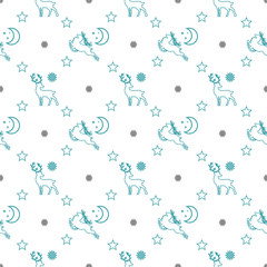 Vector set deer moon and stars. Vector illustration seamless pattern. Flat design