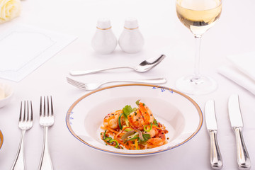 Shrimps a grill with a vegetable julienne in the Lemongrass sauce